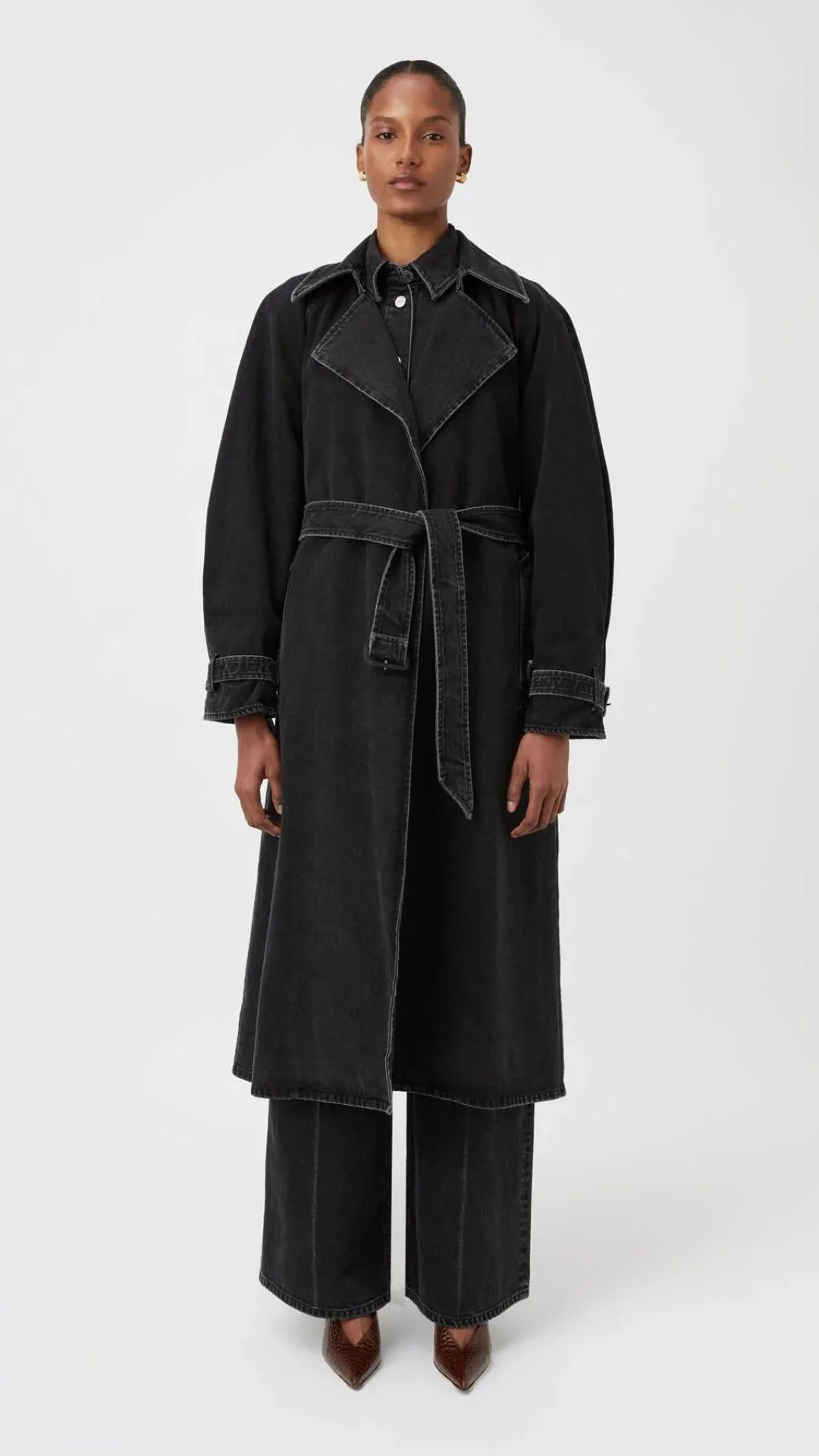 Women's Oversized Denim Trench Coat - Stylish Button Front Design for Ultimate Comfort main image 1