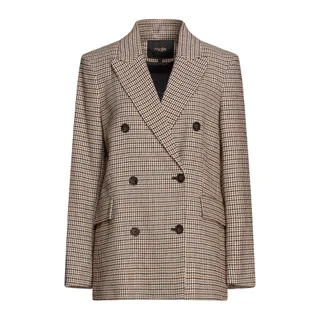 MAJE Double-breasted Houndstooth Tweed Blazer