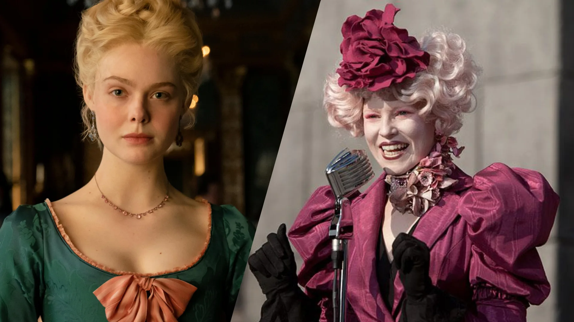 Elle Fanning and Elizabeth Banks as Effie Trinket