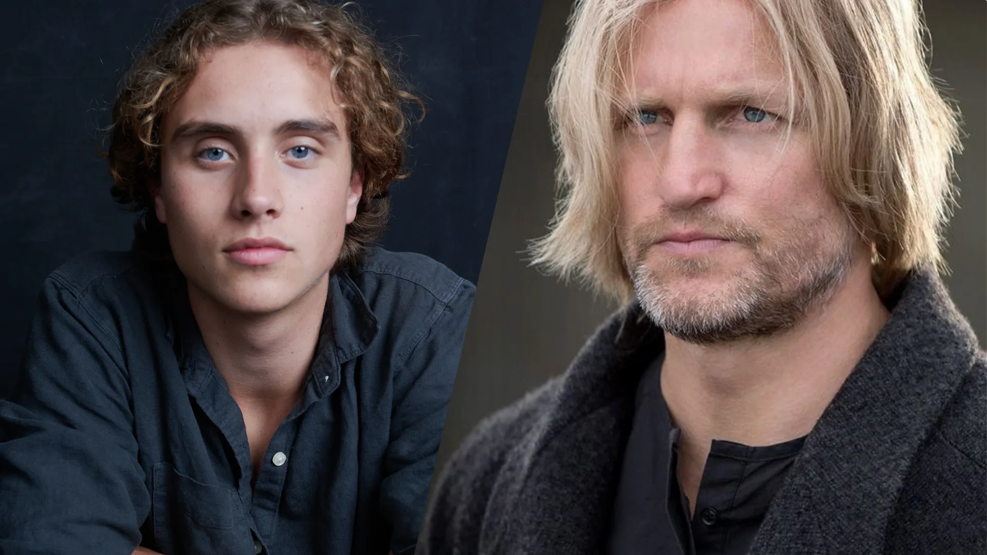 Joseph Zada and Woody Harrelson as Haymitch Abernathy