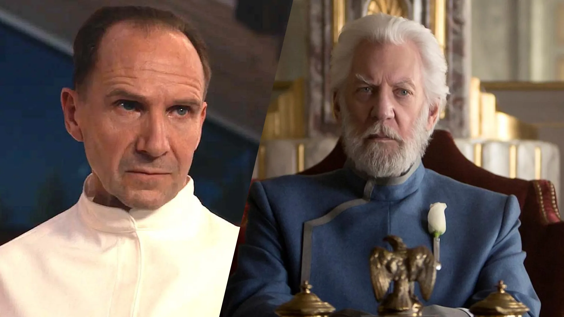 Ralph Fiennes and Donald Sutherland as President Snow