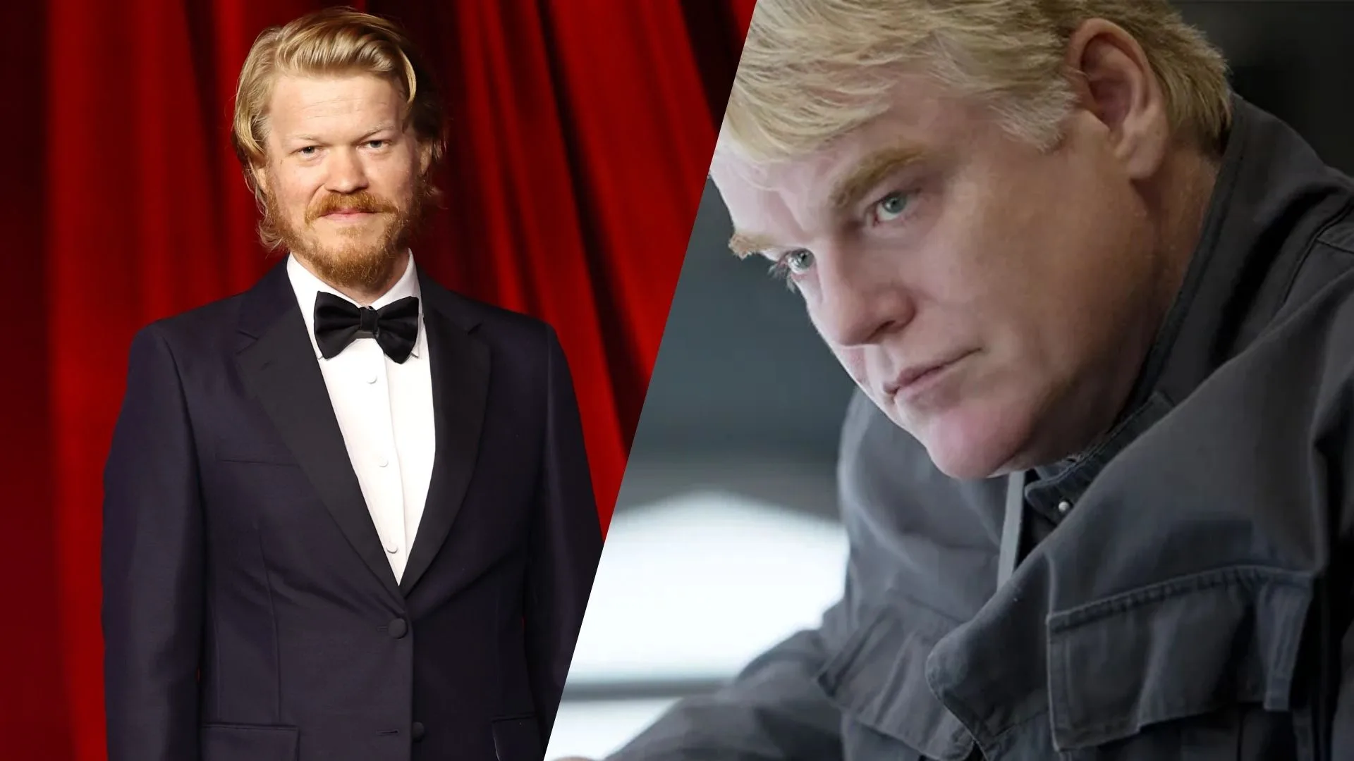 Jesse Plemons and Philip Seymour Hoffman as Plutarch Heavensbee