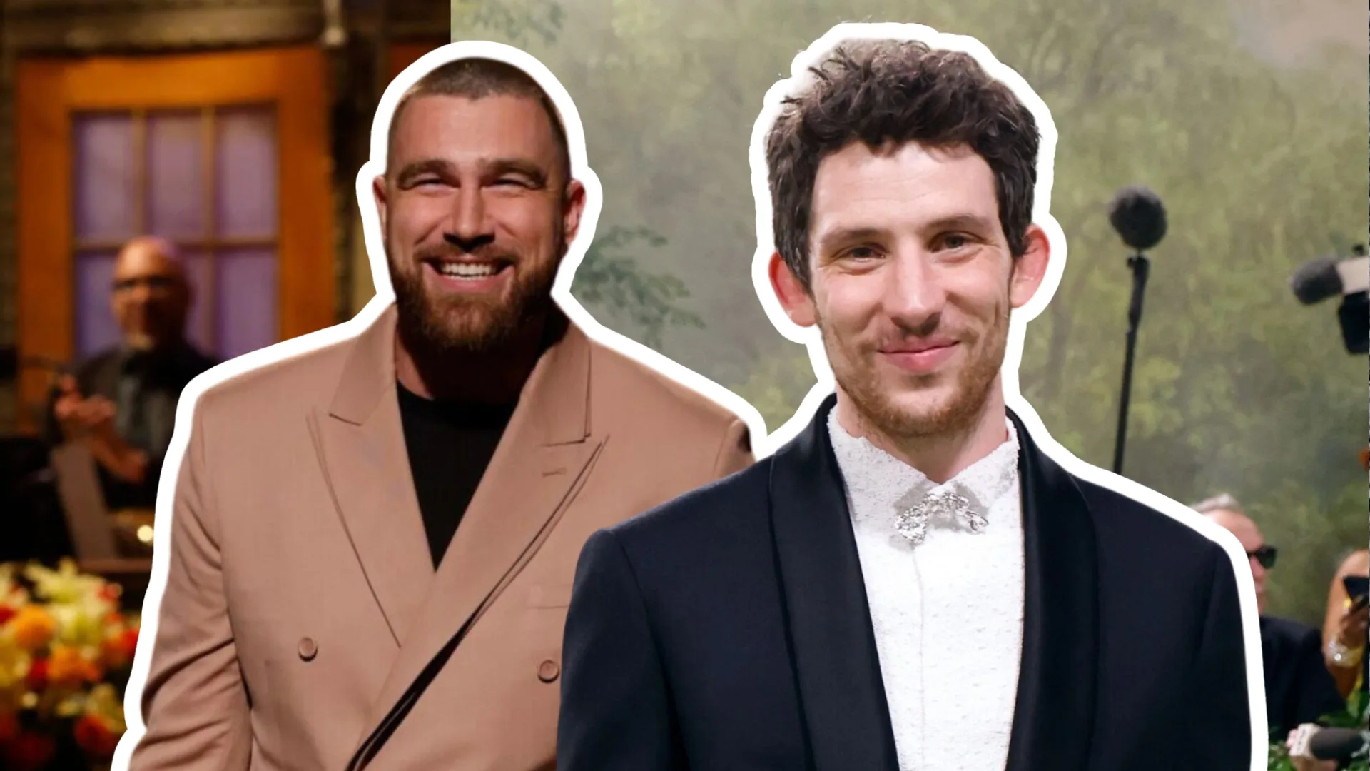 A collage of travis kelce and josh o'connor as examples of the golden nretriever and rat boyfriend trends.