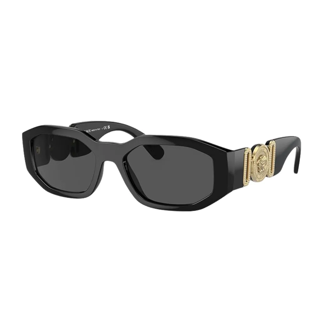 Versace Medusa Biggie Sunglasses are inspired by early hip hop, and the angular frames serve 90s supermodel energy. The iconic Versace Medusa medallion screams "expensive"; call it loud luxury, call it whatever you like, we're here for it. 