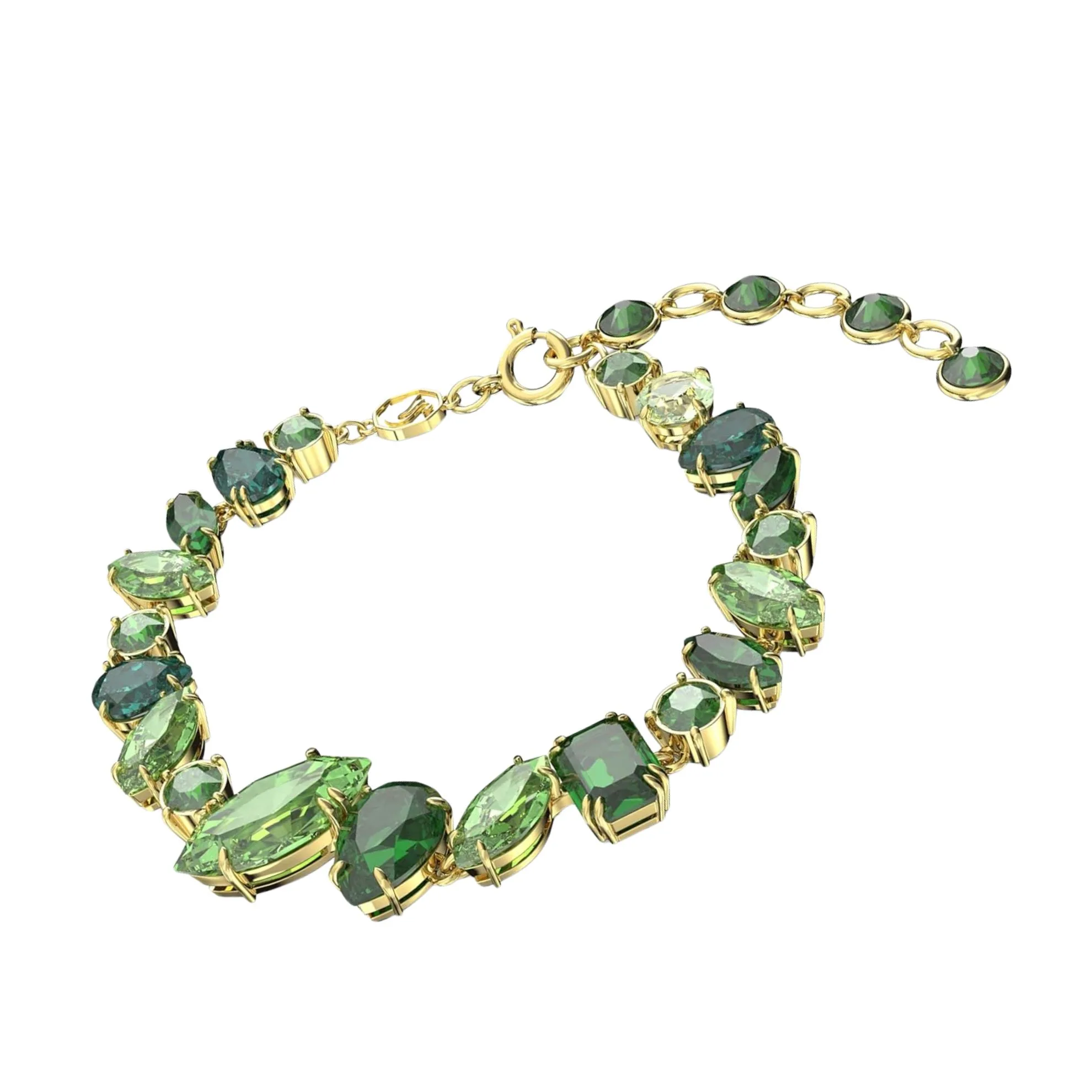 Swarovski Gema Collection Bracelet proves that green is the colour of the year, and this sparkling, gold-plated piece is the perfect way to add flashes of emerald and soft chartreuse to your wrists.