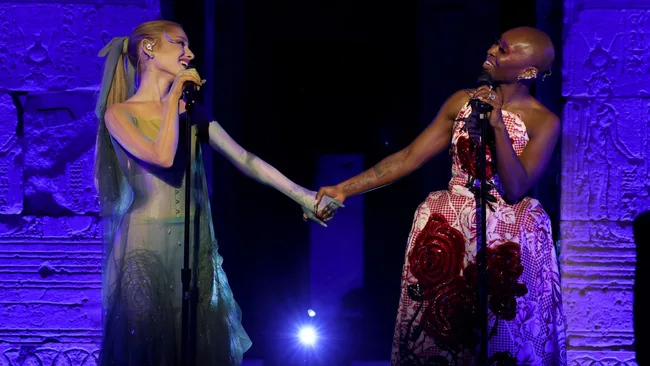 ariana grande and cynthia erivo perform at the met gala