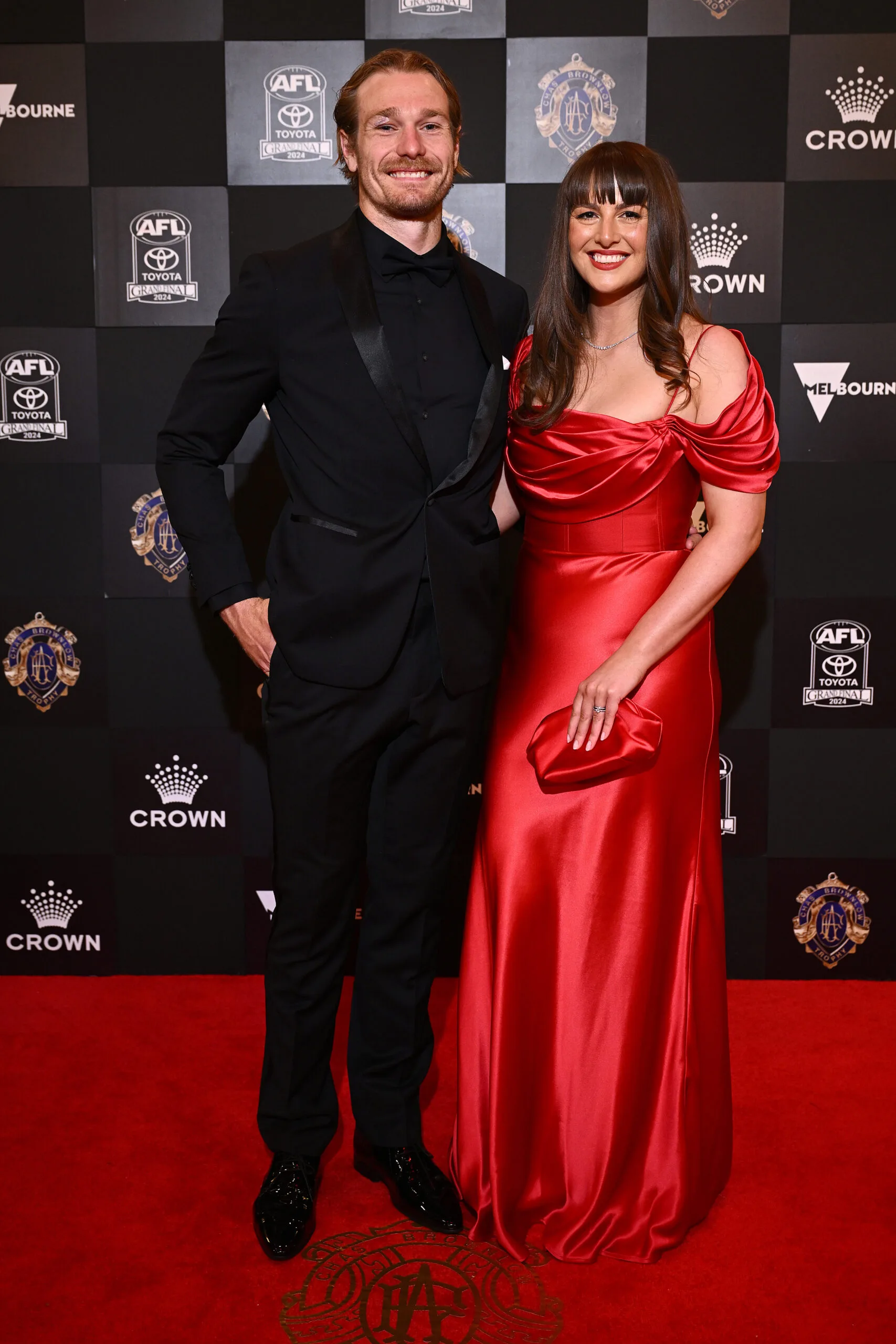 Tom Stewart of the Geelong Cats and wife Emma Stewart 2024 Brownlow Medal