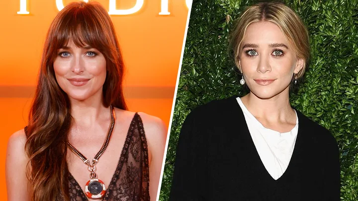Split screen photo of Dakota Johnson and Ashley Olsen