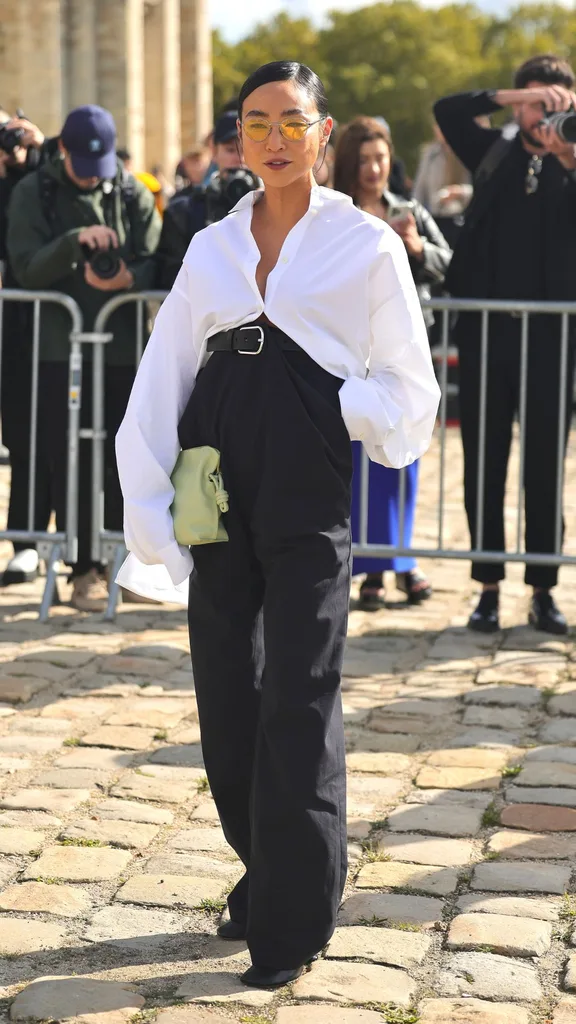Greta Lee attends the Loewe Paris Womenswear Spring-Summer 2025 show as part of Paris Fashion Week on September 27, 2024 in Paris, France.
