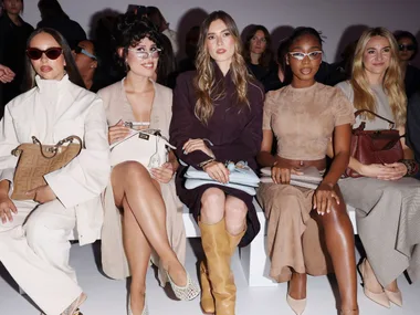 Jade Thirlwall, Raye, Zita d'Hauteville, Normani and Shailene Woodley are seen front row at the Fendi fashion show during Milan Fashion Week Womenswear Spring/Summer 2025 on September 17, 2024 in Milan, Italy.