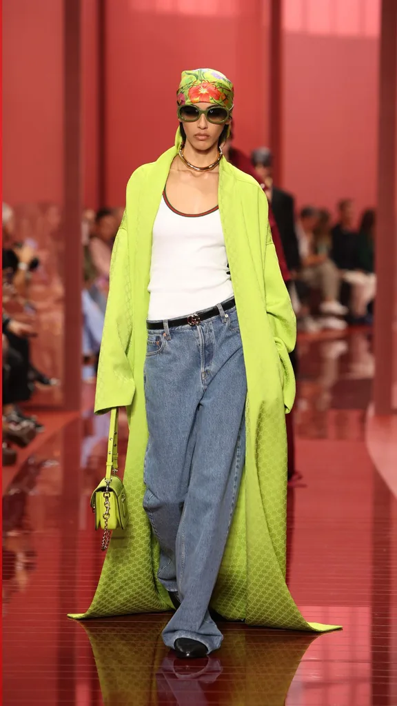 A model walks the runway at the Gucci Women's Spring Summer 2025 Fashion Show during the Milan Fashion Week Womenswear Spring/Summer 2025 at Triennale di Milano on September 20, 2024 in Milan, Italy.