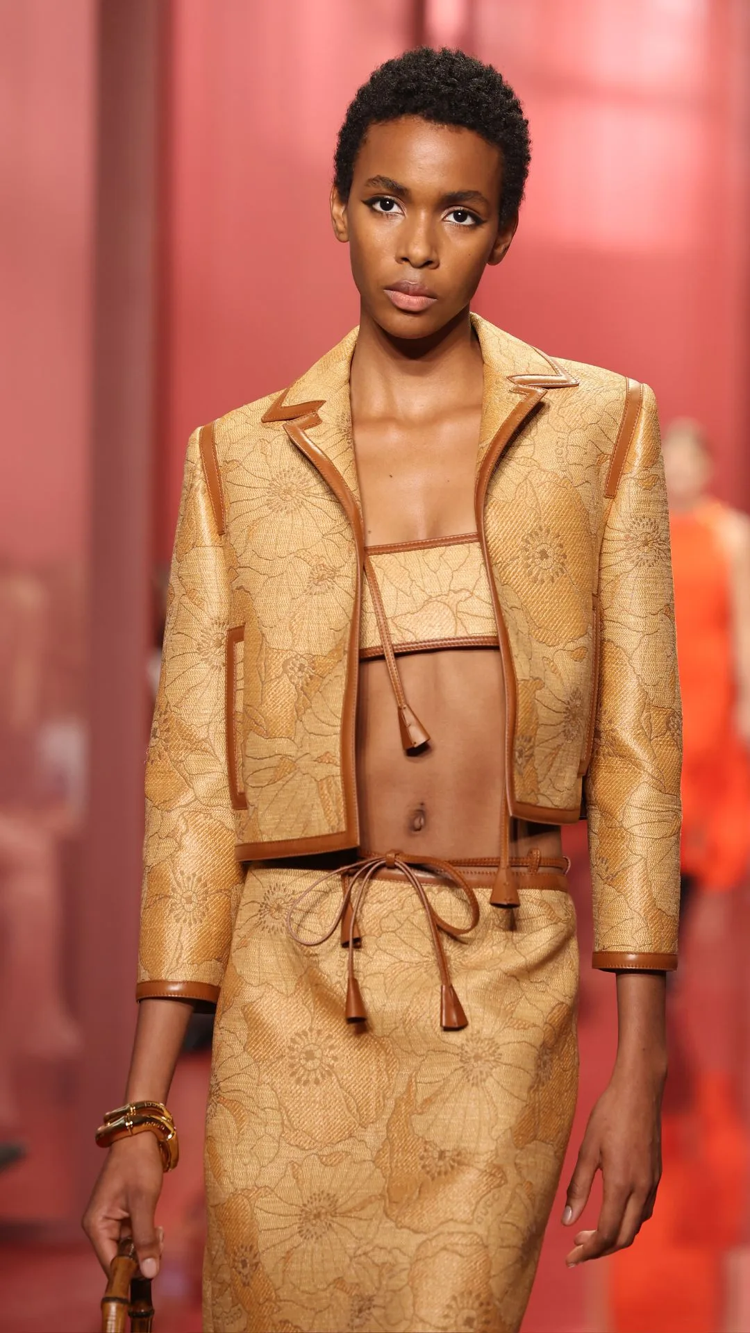 A model walks the runway at the Gucci Women's Spring Summer 2025 Fashion Show during the Milan Fashion Week Womenswear Spring/Summer 2025 at Triennale di Milano on September 20, 2024 in Milan, Italy.