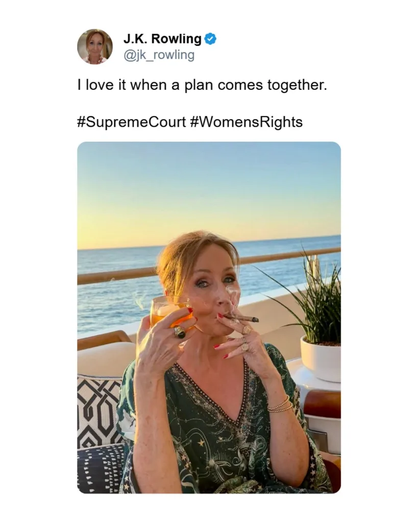 Harry Potter author JK Rowling posting on twitter/x