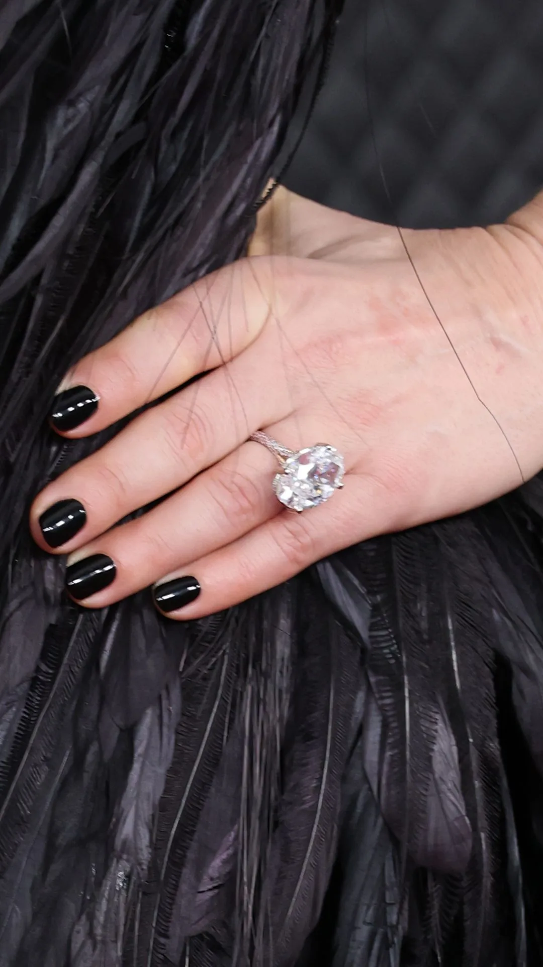 A close up of lady gaga's engagement ring 