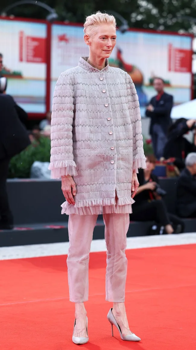 Tilda Swinton attends the "The Room Next Door" red carpet during the 81st Venice International Film Festival on September 02, 2024 in Venice, Italy.