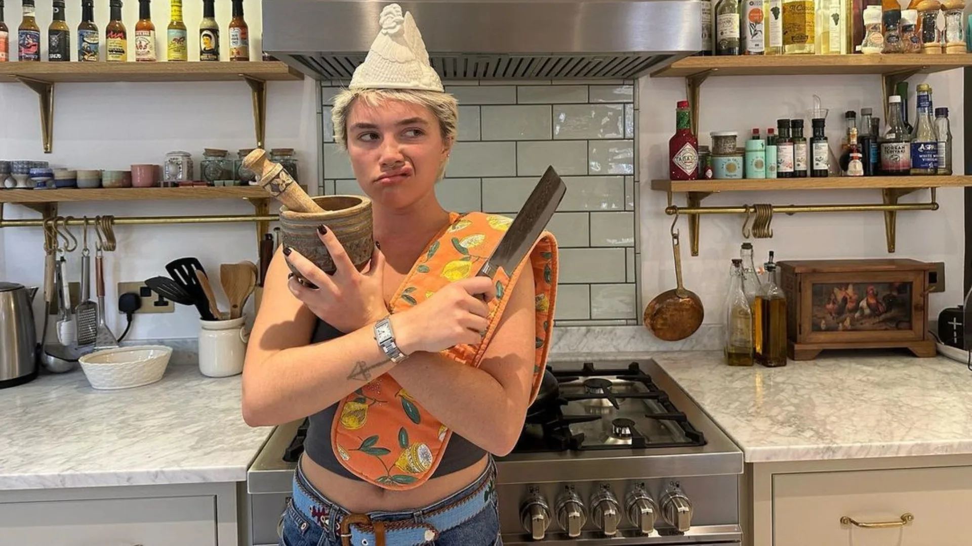 Florence Pugh cooking