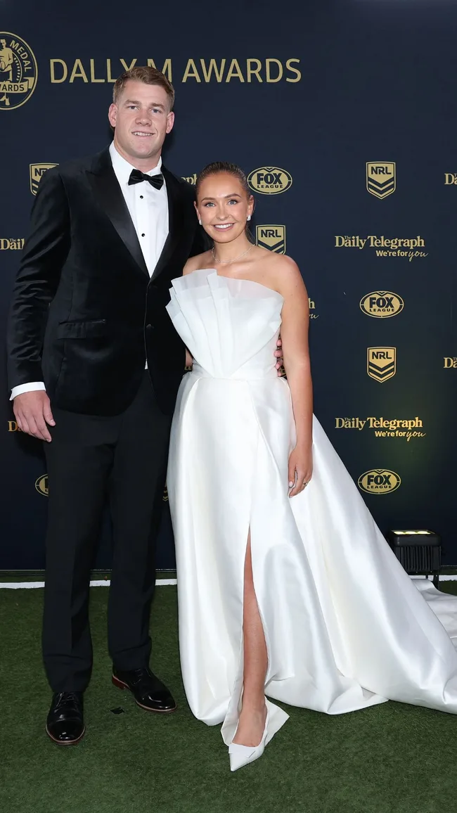 Matt Burton of the Bulldogs and Zoe Warwick dally m red carpet