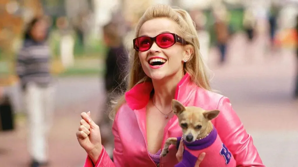 Reese Witherspoon as recently dumped Elle Woods in Legally Blonde