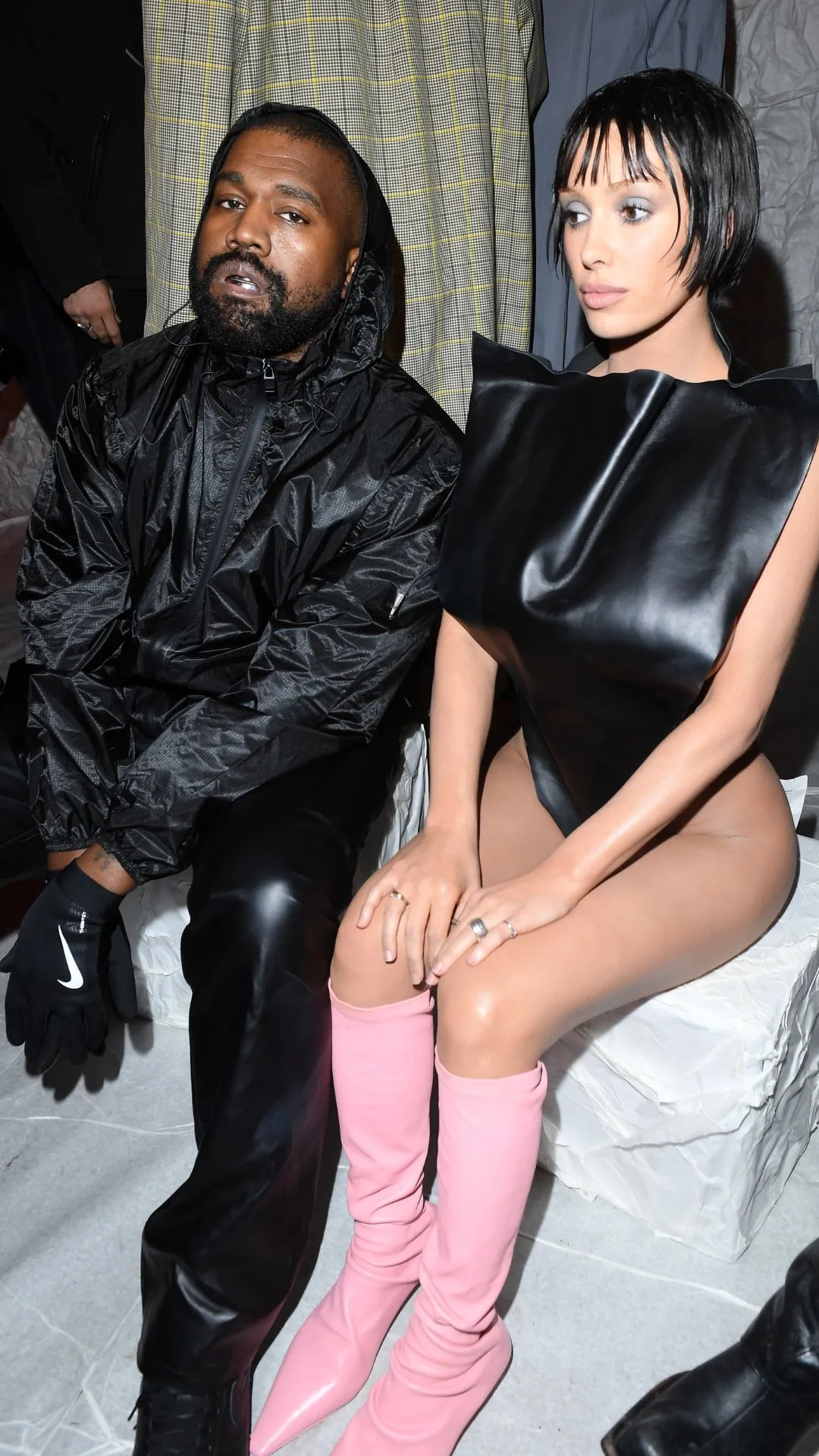 Kanye West and Bianca Censori attend the Marni Fall/Winter 2024 Fashion Show during the Milan Fashion Week - Womenswear Fall/Winter 2024-2025 on February 23, 2024 in Milan, Italy.