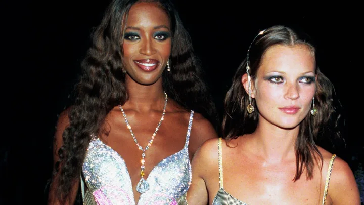 Models Naomi Campbell and Kate Moss attend the De Beers/Versace 'Diamonds are Forever' celebration at Syon House on June 09, 1999 in London.