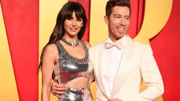 Nina Dobrev and Shaun White at the 2024 Vanity Fair Oscar Party held at the Wallis Annenberg Center for the Performing Arts on March 10, 2024 in Beverly Hills, California.