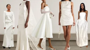 Collage of off-the-rack wedding dresses