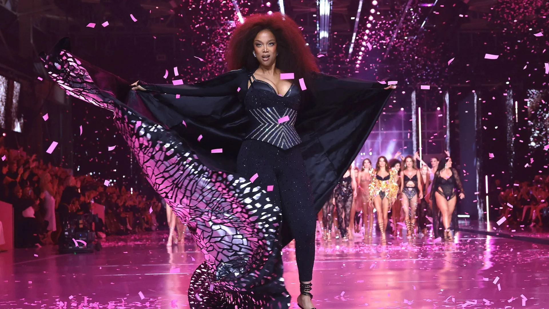 Tyra Banks walks the runway for the Victoria's Secret Fashion Show 2024 on October 15, 2024 in New York City. 