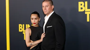 US actor Channing Tatum (R) and US actress Zoe Kravitz attend the "Blink Twice" premiere at the Directors Guild of America (DGA) in Los Angeles, August 8, 2024.