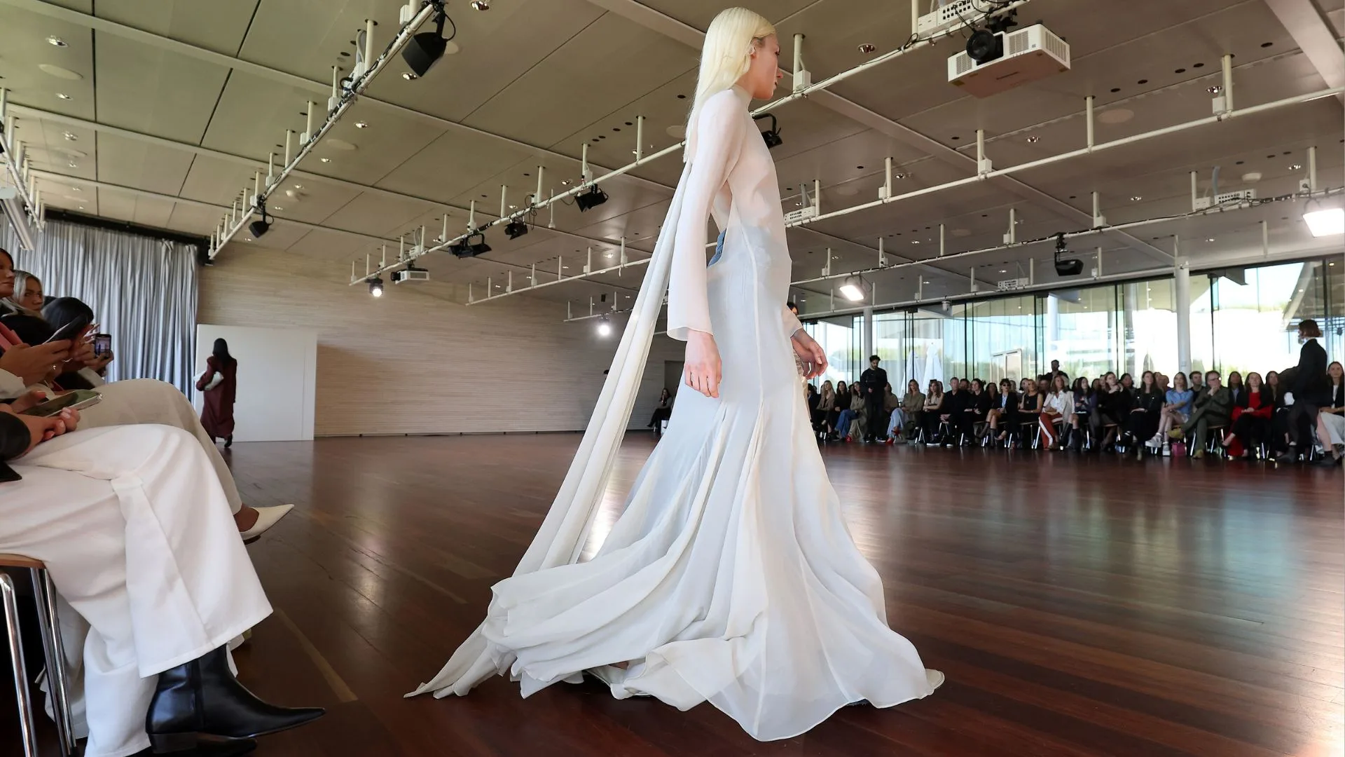 A model walks the runway during the Beare Park show during Australian Fashion Week Presented By Pandora 2024 at Meers Hall, Sydney Modern Project on May 14, 2024 in Sydney, Australia.