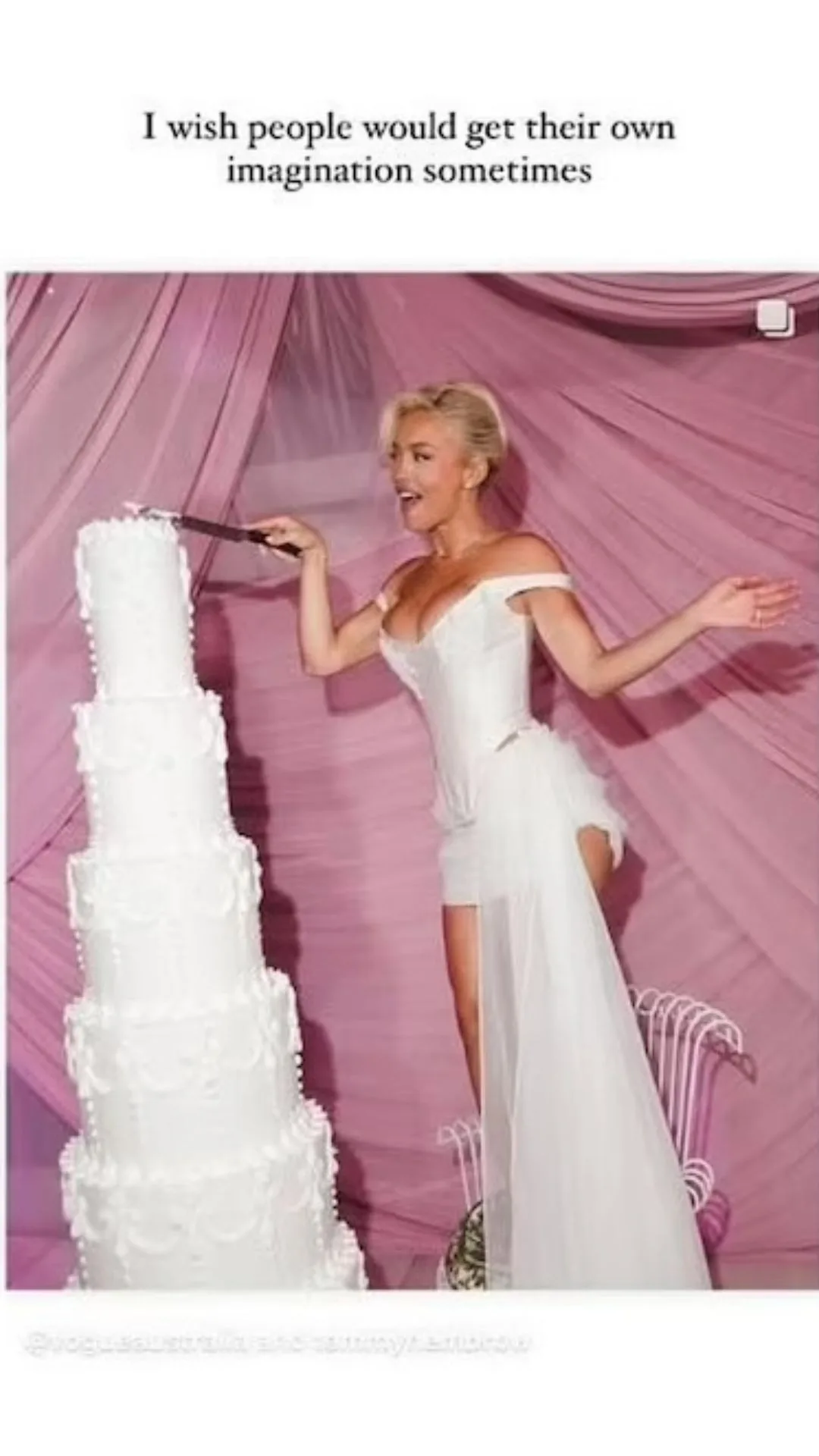 The photo Betsy Blue accidentally reposted to her public stories which featured Tammy Hembrow cutting her wedding cake. 