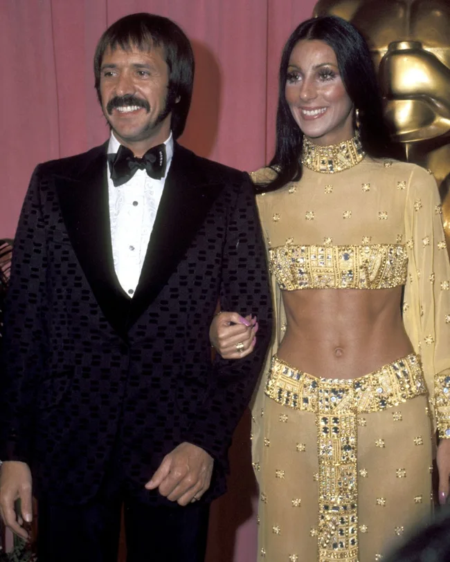 cher best looks yellow two piece with sonny at the oscars