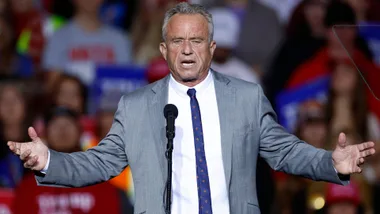 Former Republican presidential candidate Robert F. Kennedy Jr. gestures as he speaks ahead of Former US President and Republican presidential candidate Donald Trump at a campaign rally at the Fiserv Forum in Milwaukee, Wisconsin, November 1, 2024.