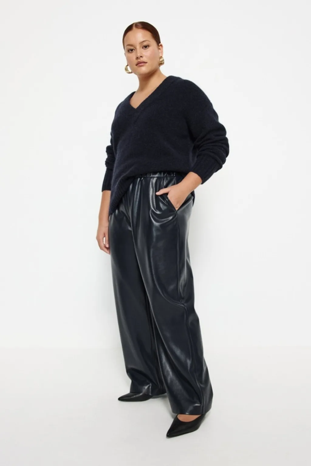 Commonry Faux Leather Pull On Pant