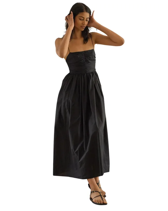 christmas day outfit idea black maxi dress