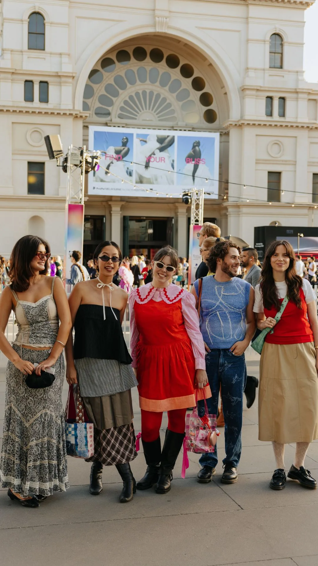 Attendees at Melbourne Fashion Festival outside 