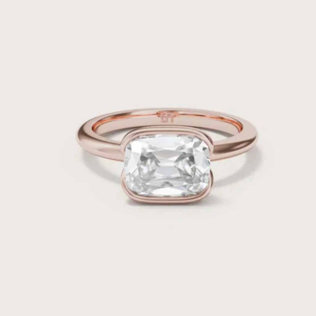 Lindelli, Soleil Antique Cut Cushion Half Bezel Solitaire