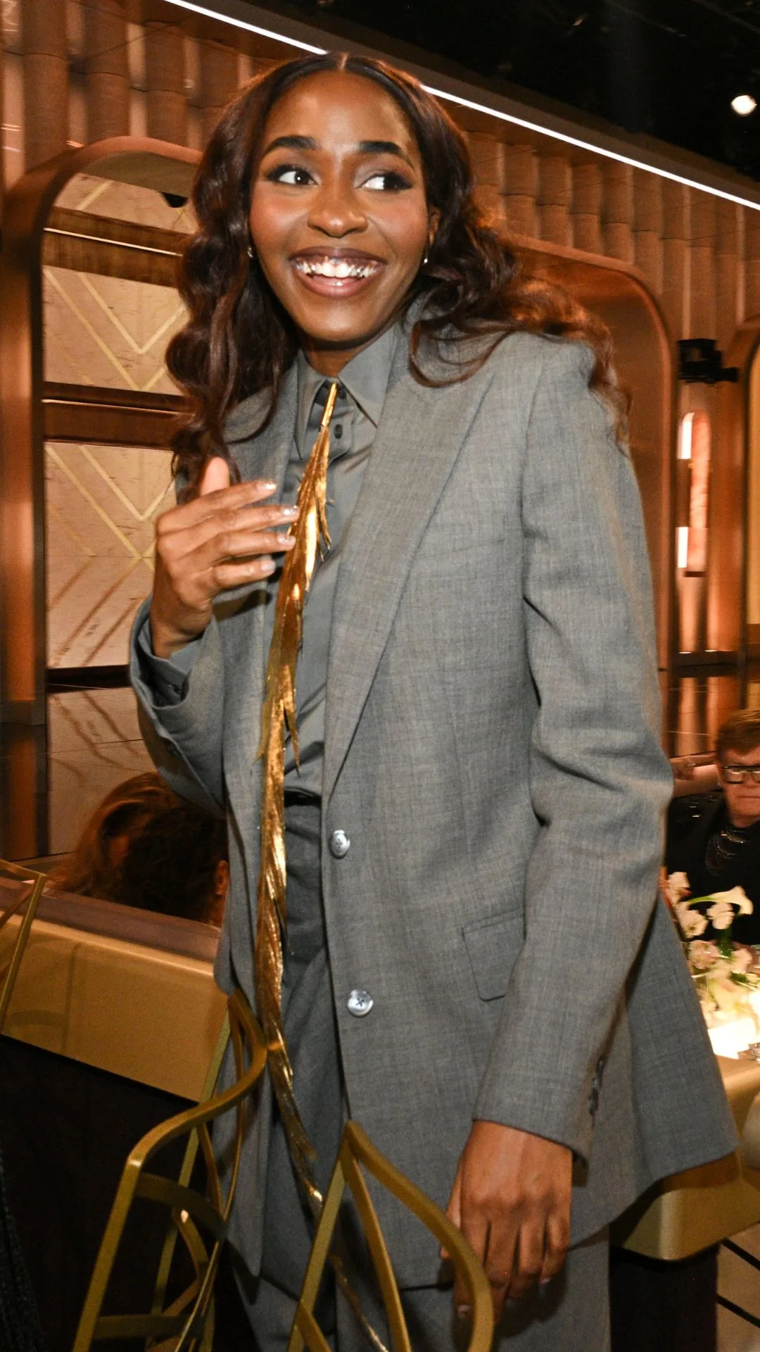 Ayo Edebiri at the Golden Globes wearing Loewe fine tailoring