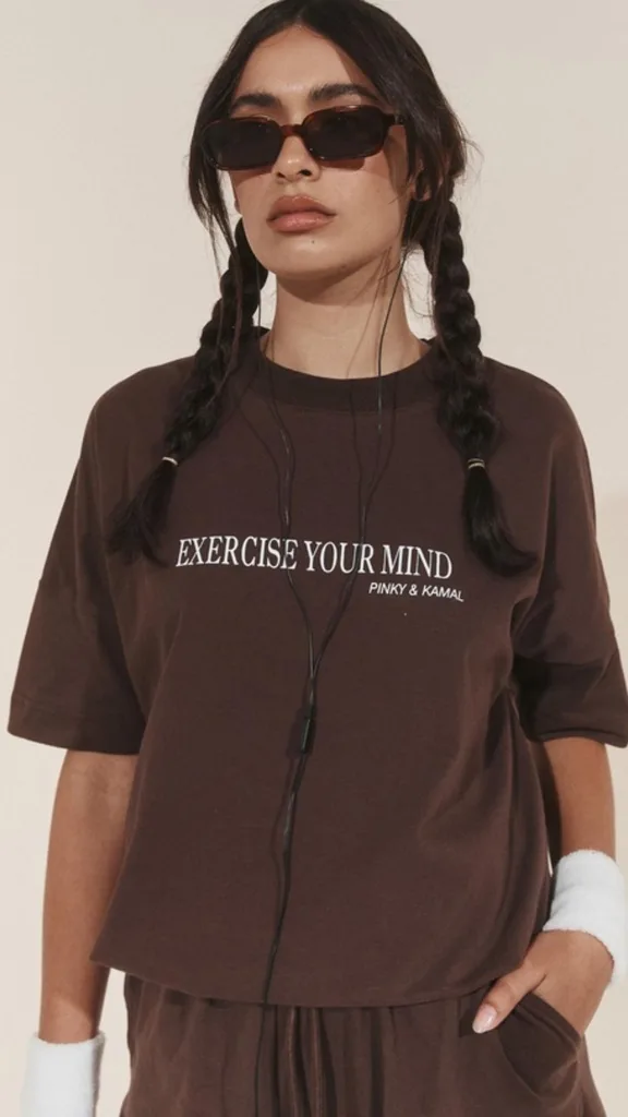 Pinky & Kamil Exercise Your Mind Slogan Tee