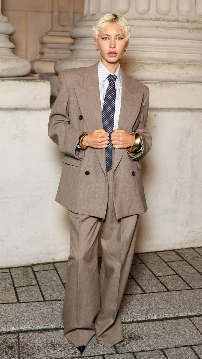 haute couture celebrity style iris law wears suit to saint laurent