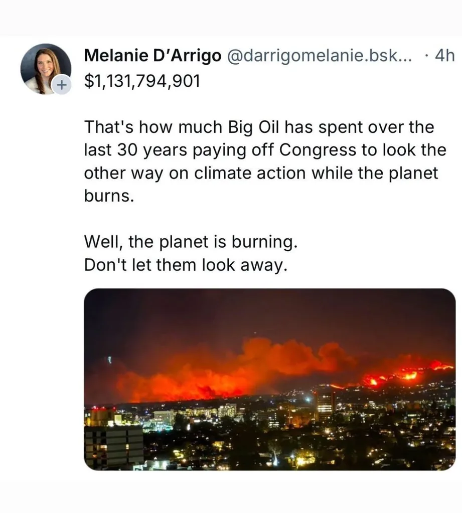 A post frome Melanie D'Arrigo on X about Big Oils attempts to suppress climate change reform