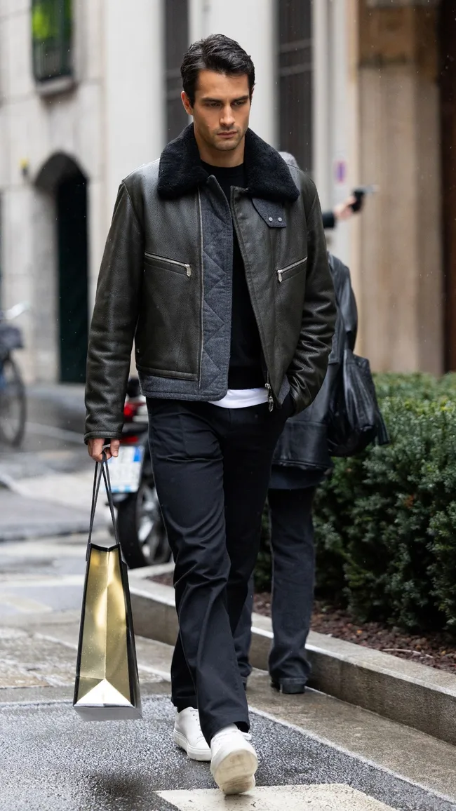 A guest arriving at Giorgio Armani