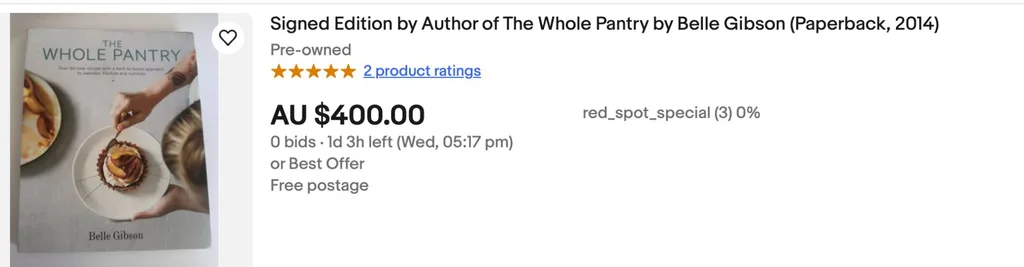 A copy of the Whole Pantry cookbook on sale for $400 on eBay