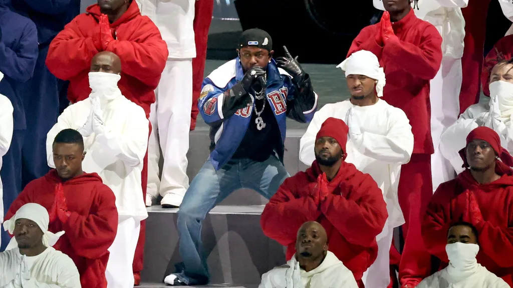 Kendrick Lamar performing half-time at the 2025 Super Bowl