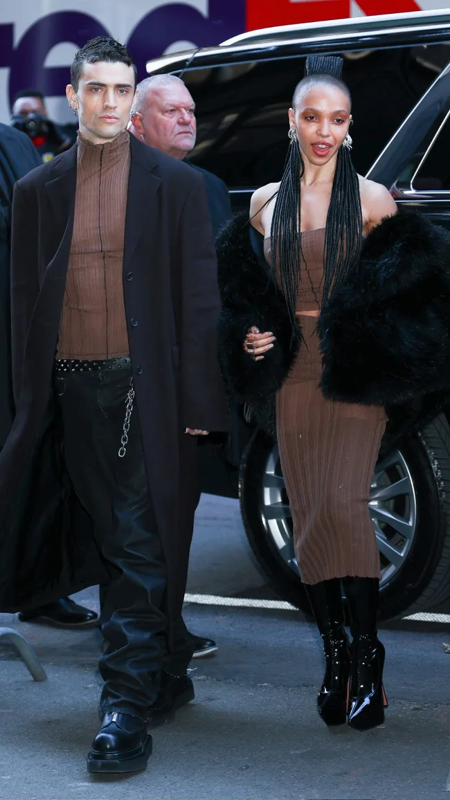 FKA Twigs and Jordan Hemingway arriving at Calvin Klein