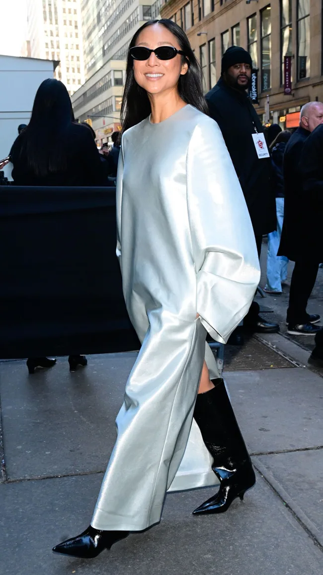 Greta Lee arriving at the Calvin Klein show