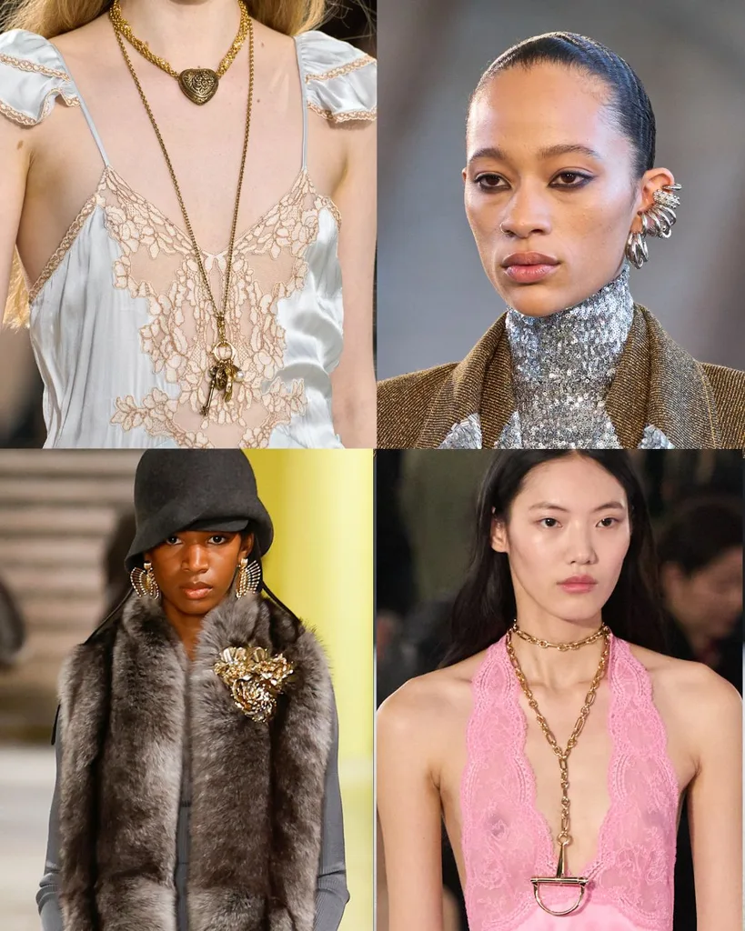 Jewellery on the runway at Chloe, Rabanne, Miu Miu and Gucci