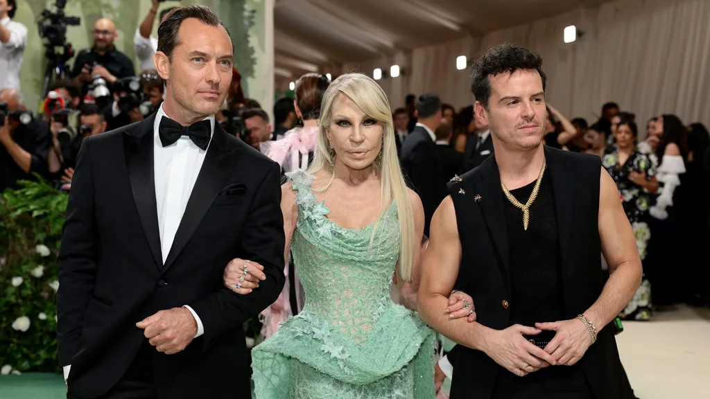 Donatella Versace with Jude Law and Andrew Scott at the Met Gala