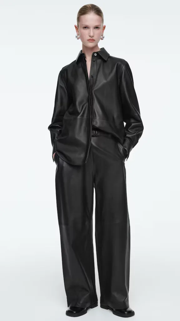 Cos leather barrel-leg utility pants