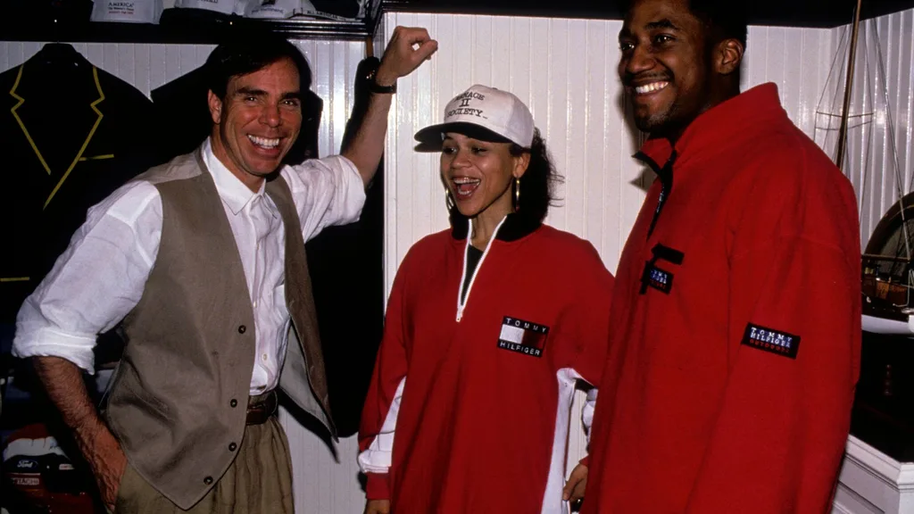 Tommy Hilfiger, Rosie Pérez and Q-Tip in the offices of Tommy Hilfiger, New York, 1994