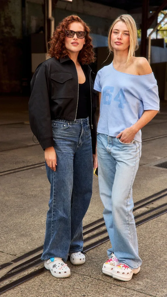 Street style people at Australian Fashion Week wearing Crocs